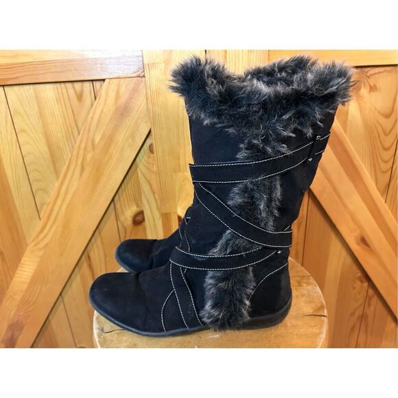 Natural Soul by Naturalizer Boots Womens 8 M Shearling Black Fabric Faux Fur - Picture 1 of 8